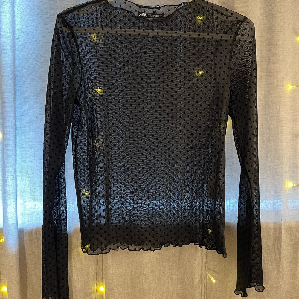 Zara - Mesh long-sleeve with dot details, Size small, excellent condition.